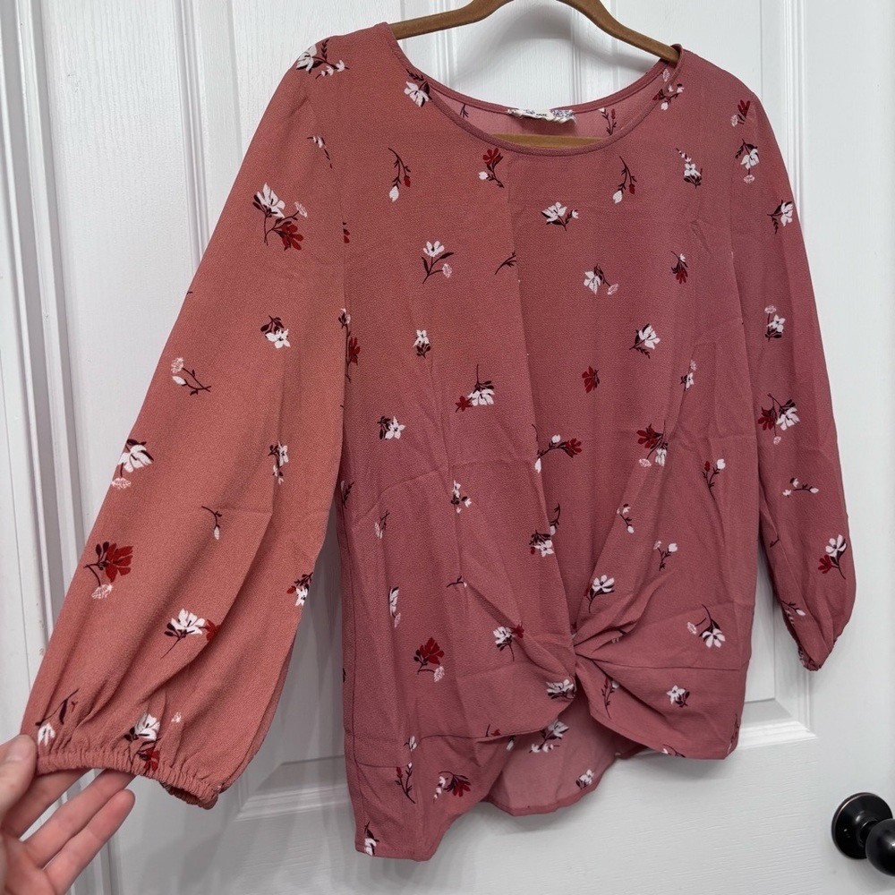 Dusty Rose Floral Twist-Front Blouse | Pink Republic M - Picture 3 of 8
